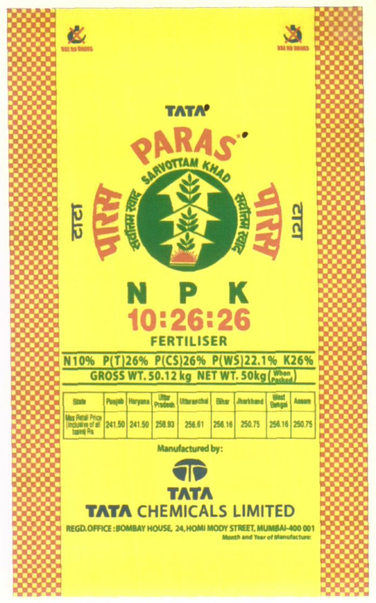 Tata Paras N P K 10:26:26 ( Label) Device mark 1411982 Trademark