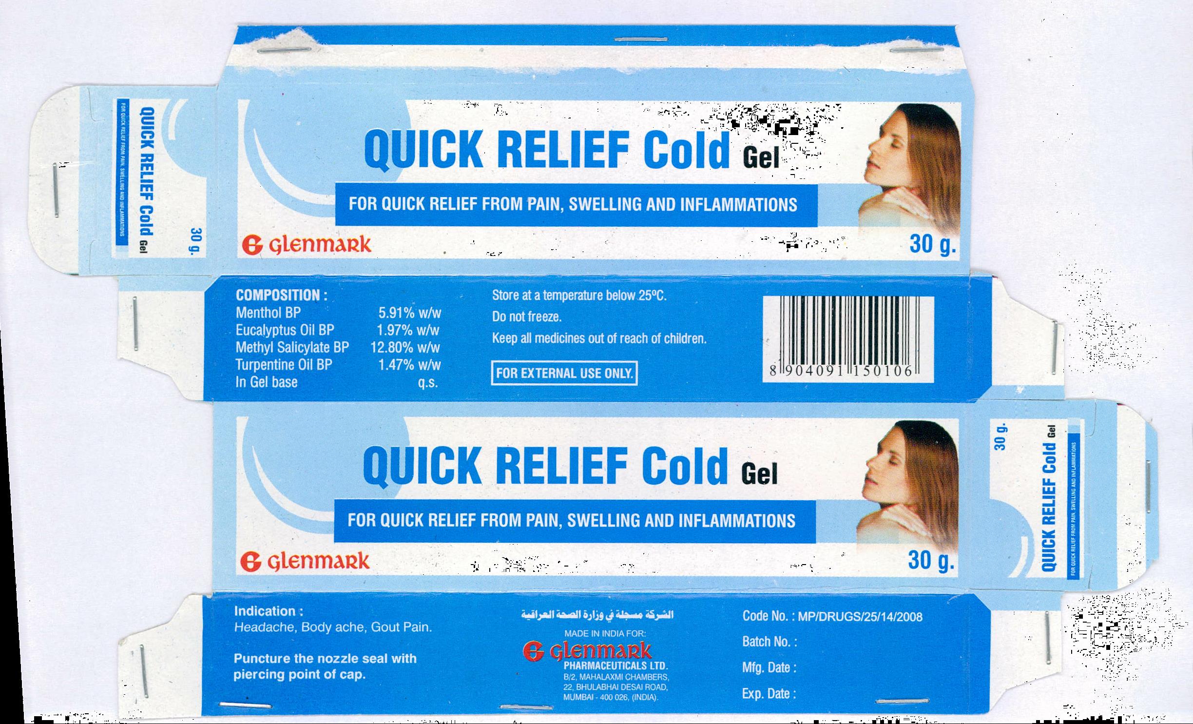 Quick Relief Cold Gel 30 Gm Device mark 2077931 Trademark
