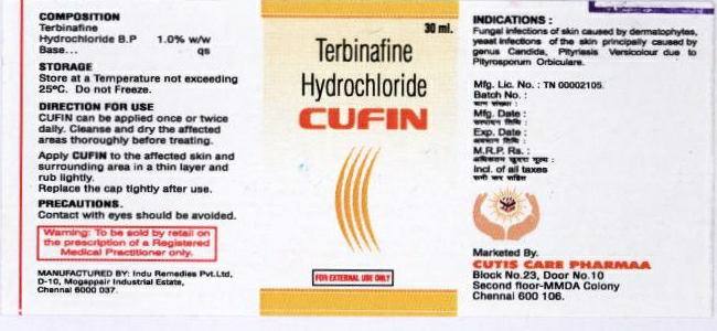 Terbinafine Hydrochloride Cufin Device mark 2267519 Trademark