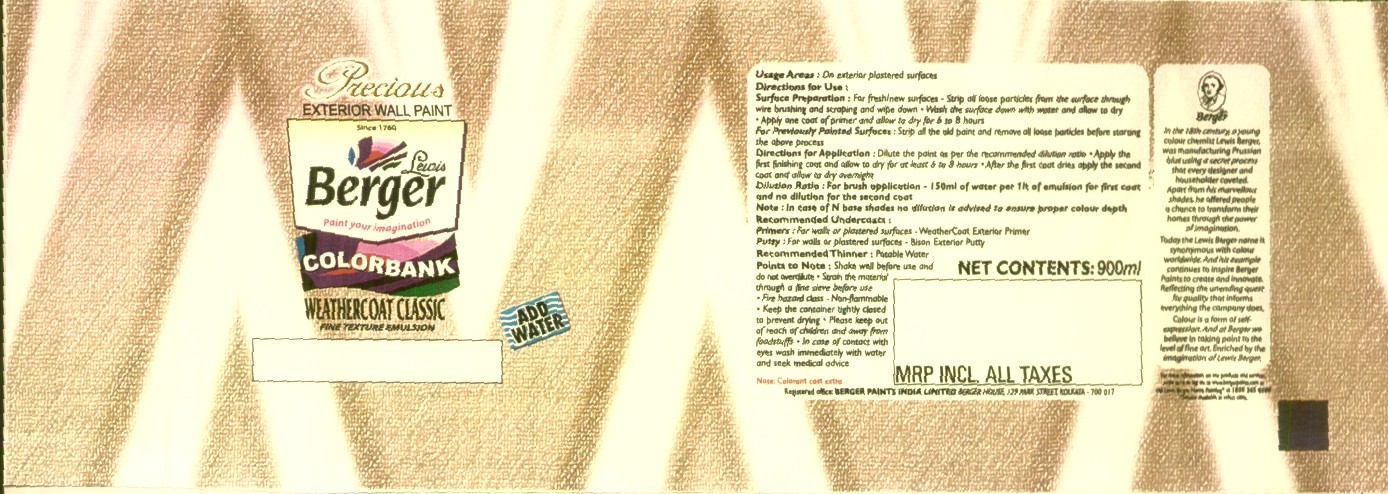 Precious, Berger, Colorbank, Weathercoat Classic (label) Device mark 1498679 Trademark