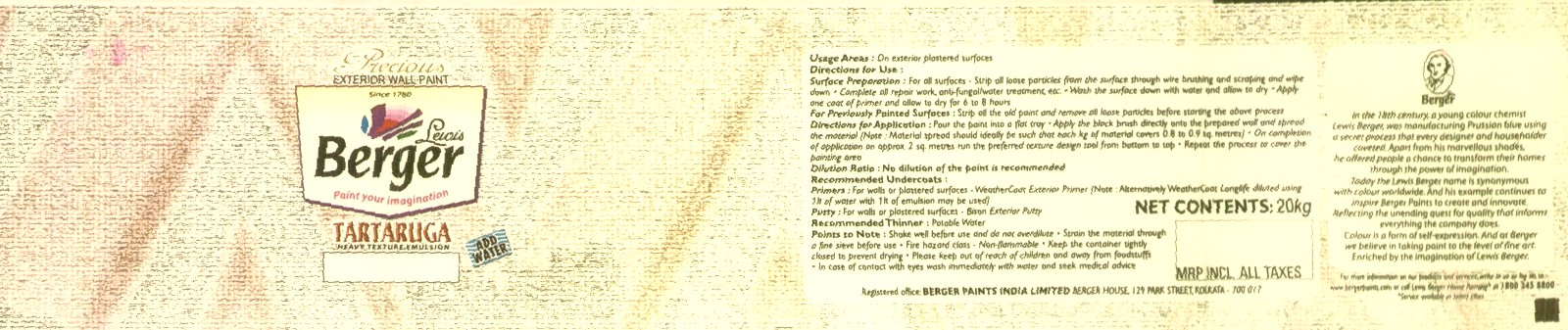 Precious,berger, Tartaruga (label) Device mark 1498693 Trademark