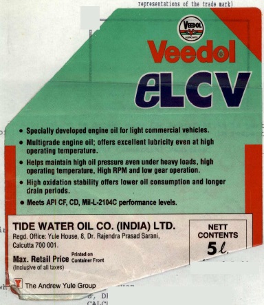 Veedol Elcv (label) Device mark 931634 Trademark