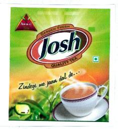 Josh (device Of Cup Containing Liquid Tea & Saucer, Tea Leaves, Triangle) Device mark 2722921 Trademark