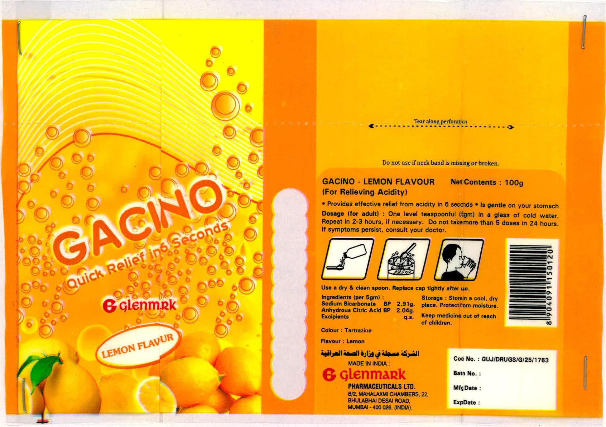 Gacino Quick Relief Lemon Flavour Device mark 2077920 Trademark