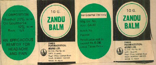 Zandu Balm Device mark 444983 Trademark