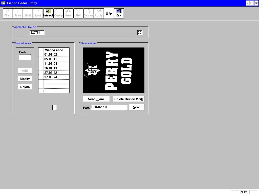 Perry Gold,cup(device) Device mark 820714 Trademark