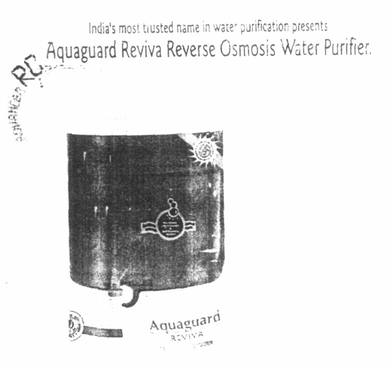 Aquaguard Reviva Reverse Osmosis Water Purifier (label) Device mark 1352534 Trademark