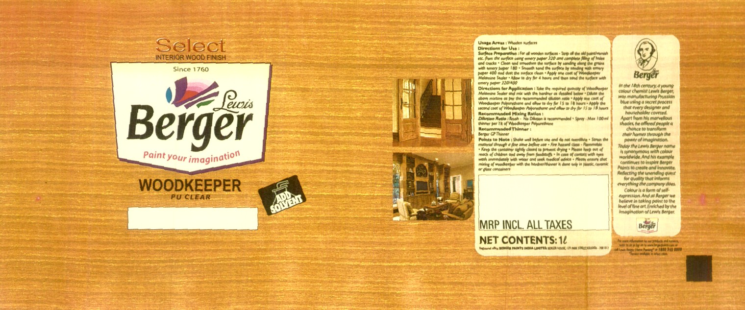 Select, Berger, Woodkeeper (label) Device mark 1498684 Trademark