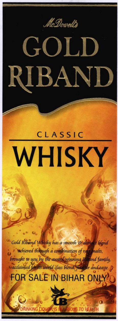 Mcdowell's Gold Riband Classic Whisky Device mark 2248439 Trademark