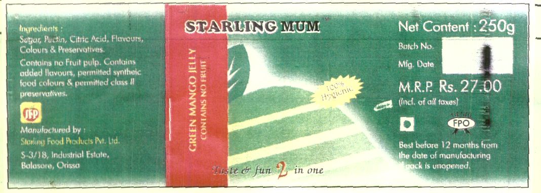 Starling Mum (label) Device mark 1475798 Trademark