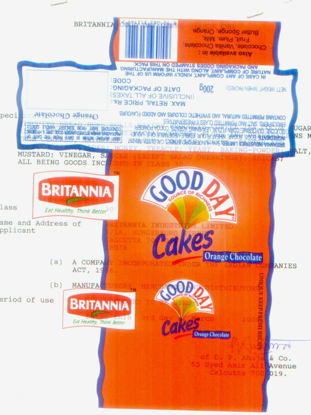 Britinnia Good Day Cakes-orange Chocolate (label) Device mark 907542 Trademark