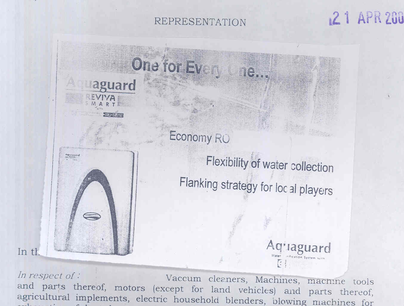 One For Every Aquaguard (label) Device mark 1352463 Trademark