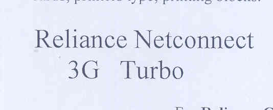 Reliance Netconnect 3 G Turbo (label) Device mark 1773508 Trademark