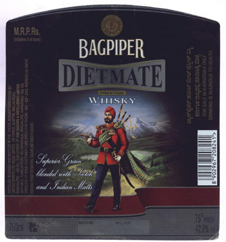 Bagpiper Dietmate Superior Whisky Device mark 2346867 Trademark