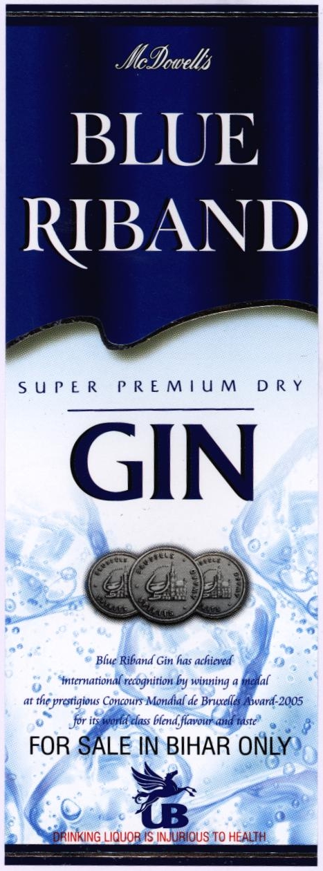 Mcdowell's Blue Riband Super Premium Dry Gin Device mark 2248438 Trademark