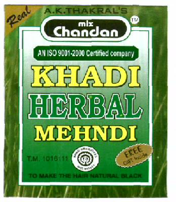 Chandan Khadi Herbal Mehandi (label) Device mark 1718557 Trademark