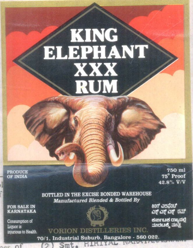 King Elephant Xxx Rum Device mark 511196 Trademark
