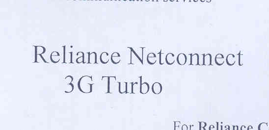 Reliance Netconnect 3g Turbo (label) Device mark 1773509 Trademark