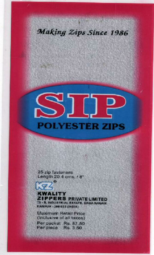 Sip Polyester Zips With Device Device mark 1501807 Trademark