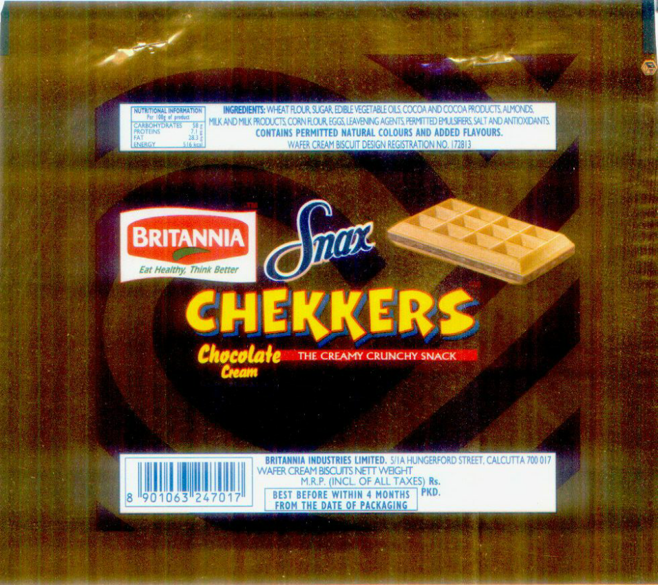 Snax Chekkers Chocolate Cream, Chekkers(device) Device mark 891983 Trademark