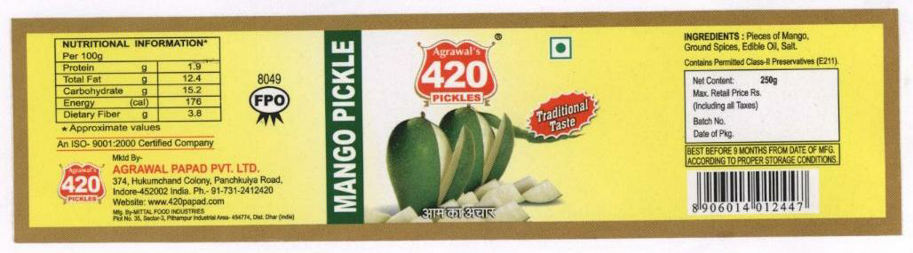 Mango Pickle (label) Device mark 1640789 Trademark