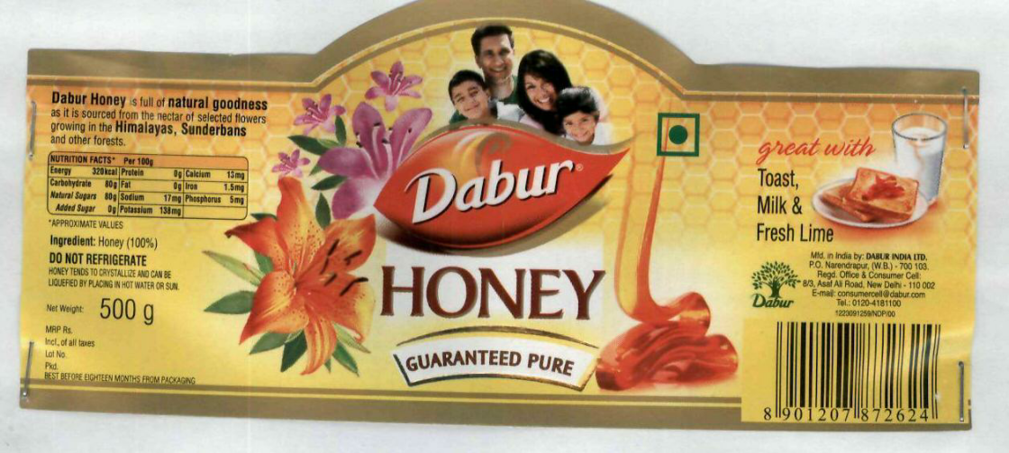 Dabur Honey With (label) Device mark 1941983 Trademark