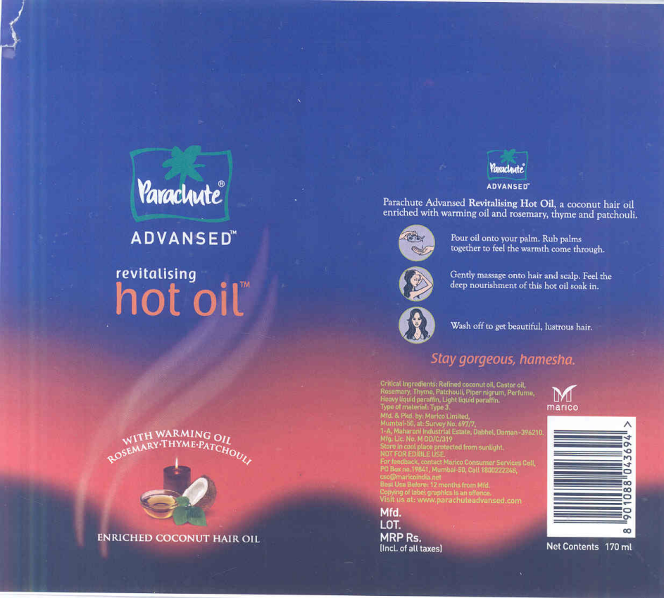 Parachute Advansed Revitalising Hot Oil (label) Device mark 1763329 Trademark