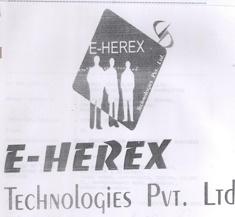 E-herex Technologies Pvriate Limited Device mark 1884641 Trademark