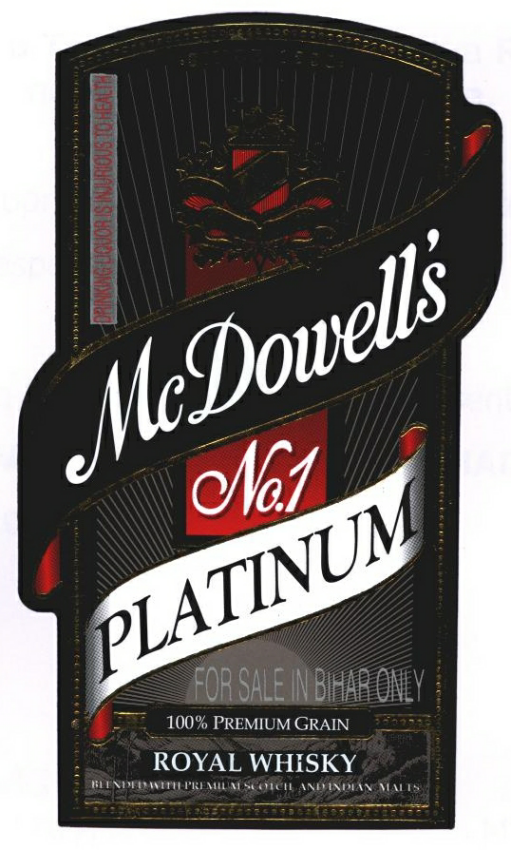 Mcdowells' No.1 Platinum Royal Whisky Device mark 2346871 Trademark