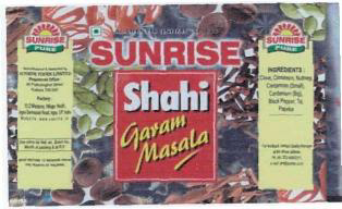 Sunrise Shahi Garam Masala (label) Device mark 2238688 Trademark