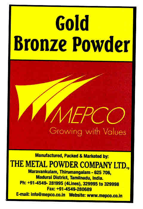 Mepco Growing With Values Gold Bronze Powder Device mark 3000504 Trademark