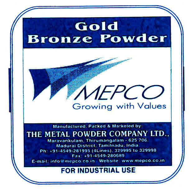 Mepco Growing With Values Gold Bronze Powder Device mark 3000510 Trademark