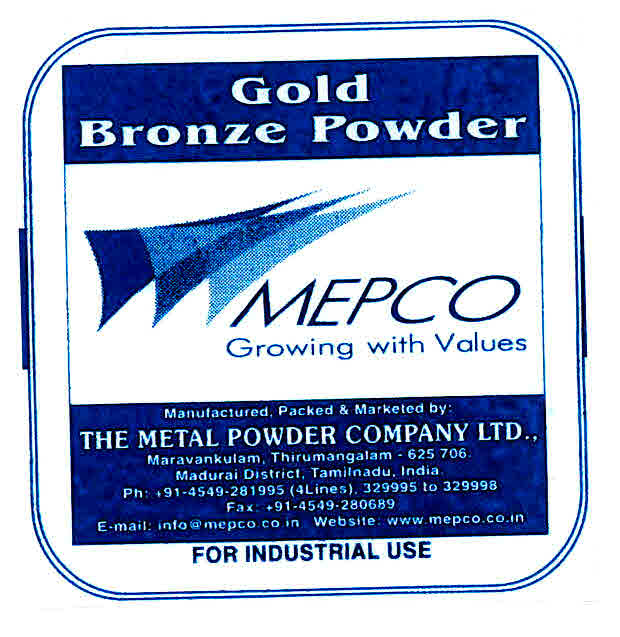 Mepco Growing With Values Gold Bronze Powder Device mark 3000511 Trademark