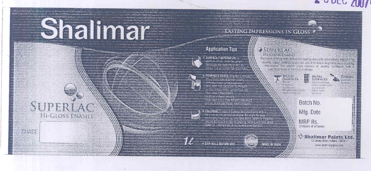 Shalimar Superlac Device mark 1634740 Trademark
