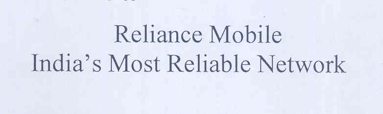 Reliance Mobile India"s Most Reliable Network (label) Device mark 1773499 Trademark
