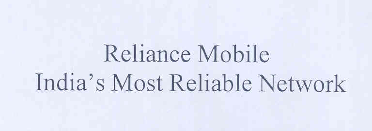 Reliance Mobile India"s Most Reliable Network (label) Device mark 1773502 Trademark