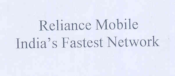 Reliance Mobile India"s Fastest Network (label) Device mark 1773506 Trademark