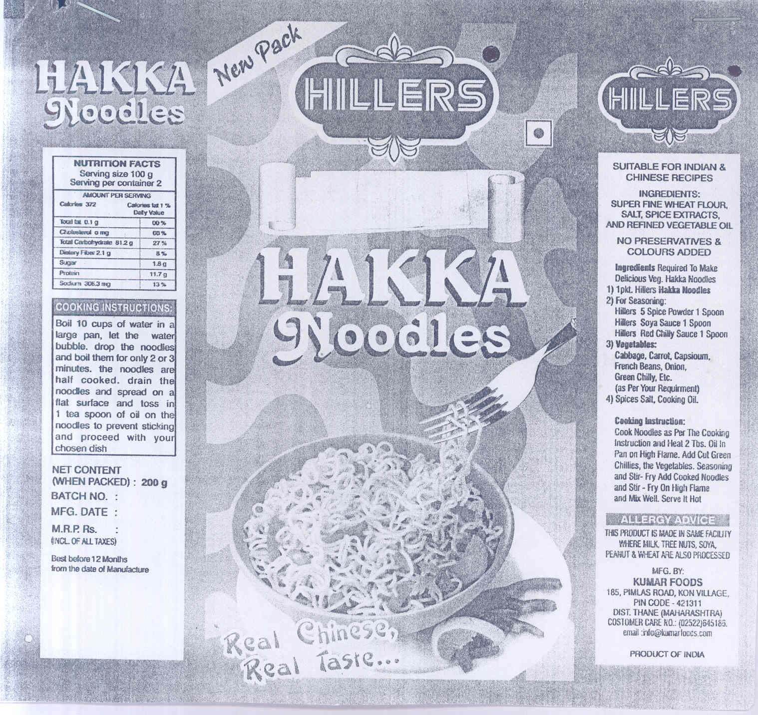 Hakka Noodles (label) Device mark 1765836 Trademark