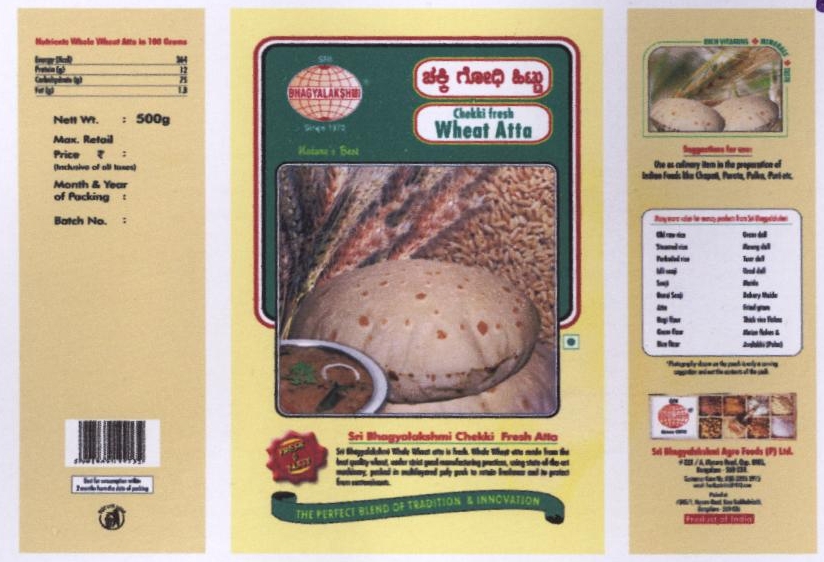 Sri Bhagyalakshmi Group Chekki Fresh Wheat Atta (label) Device mark 2257426 Trademark