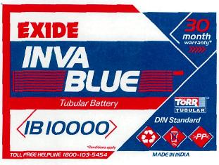 Exide Invablue-ib 10000(label) Device mark 2665967 Trademark
