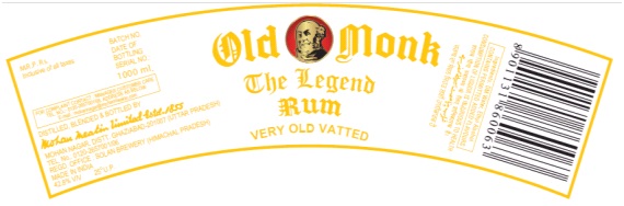 Old Monk The Legend Rum (label) Device mark 3428339 Trademark