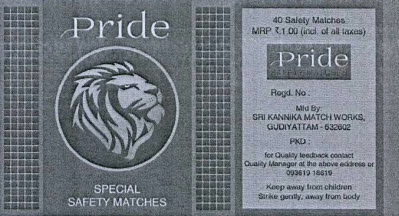 Pride Special Safety Matches Device mark 3795288 Trademark