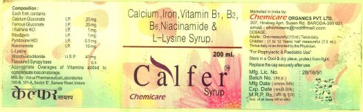 Calfer Syrup Chemicare Device mark 3860820 Trademark