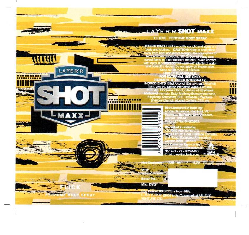 Layer’r Shot Maxx Flick Perfume Body Spray Device mark 3895970 Trademark