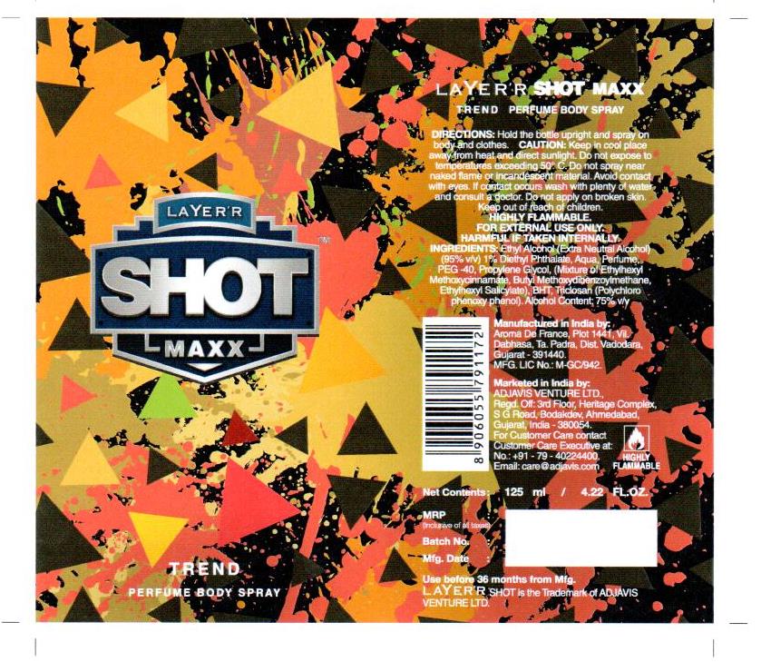 Layer’r Shot Maxx Trend Perfume Body Spray Device mark 3895975 Trademark