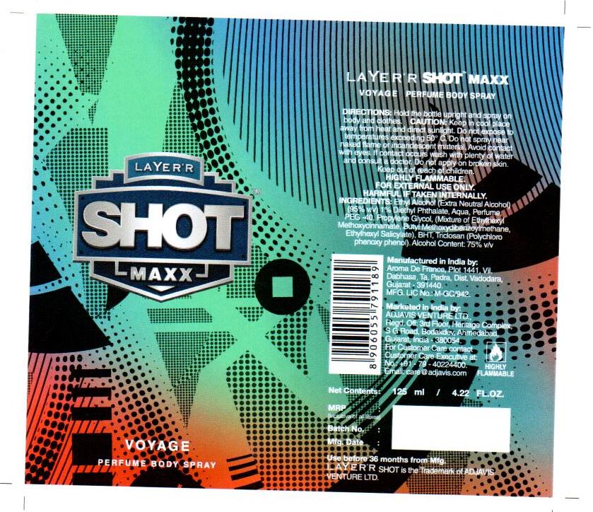 Layer’r Shot Maxx Voyage Perfume Body Spray Device mark 3895993 Trademark