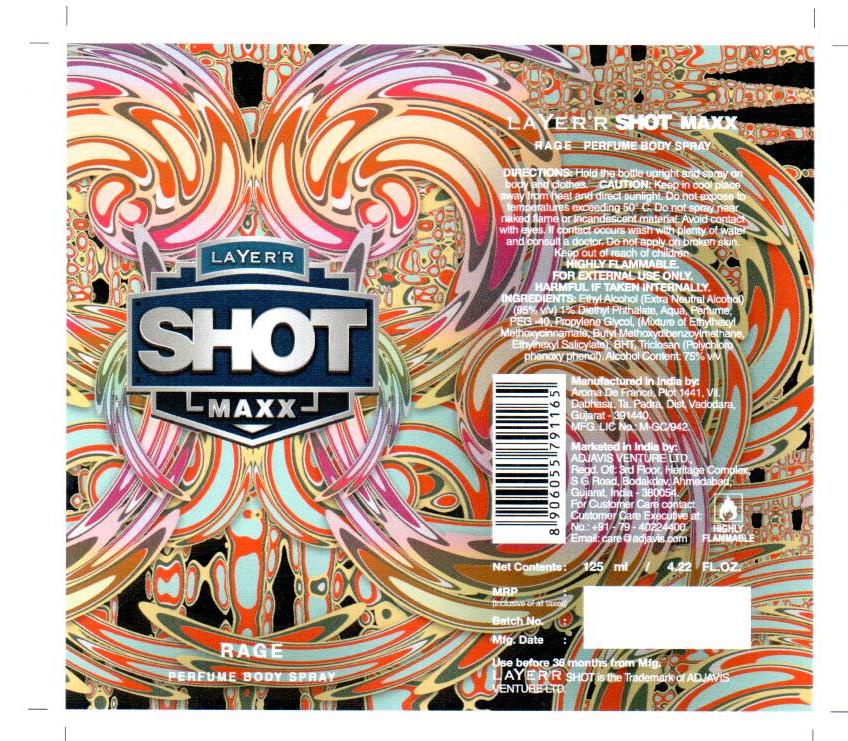 Layer’r Shot Maxx Rage Prefume Body Spray Device mark 3897375 Trademark