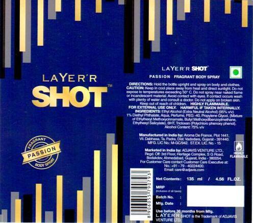 Layer'r Shot Passion Fragrant Body Spray Device mark 3901182 Trademark