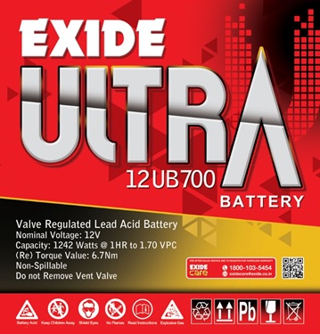 Exide Ultra 12 Ub 700 Battery Device mark 3965602 Trademark