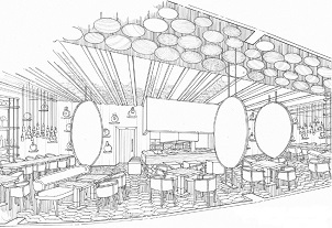 Layout Of 'the Vedic' Restaurant Device mark 4100482 Trademark